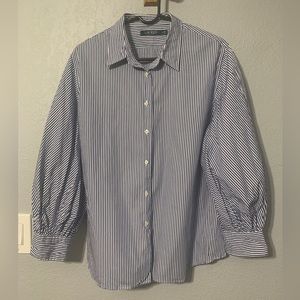 Womens XL Lauren Ralph Lauren button front blouse blue white stripes